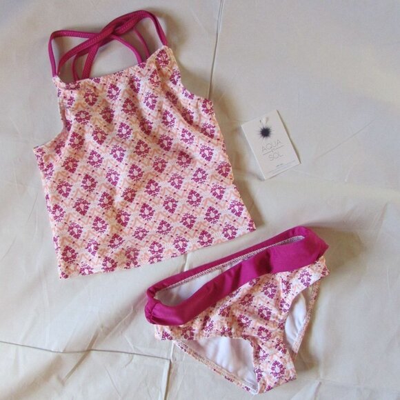 Aqua et Sol Girl's Size 4 Tankini 2 Piece Swimsuit Set UPF 50+ - Picture 2 of 2